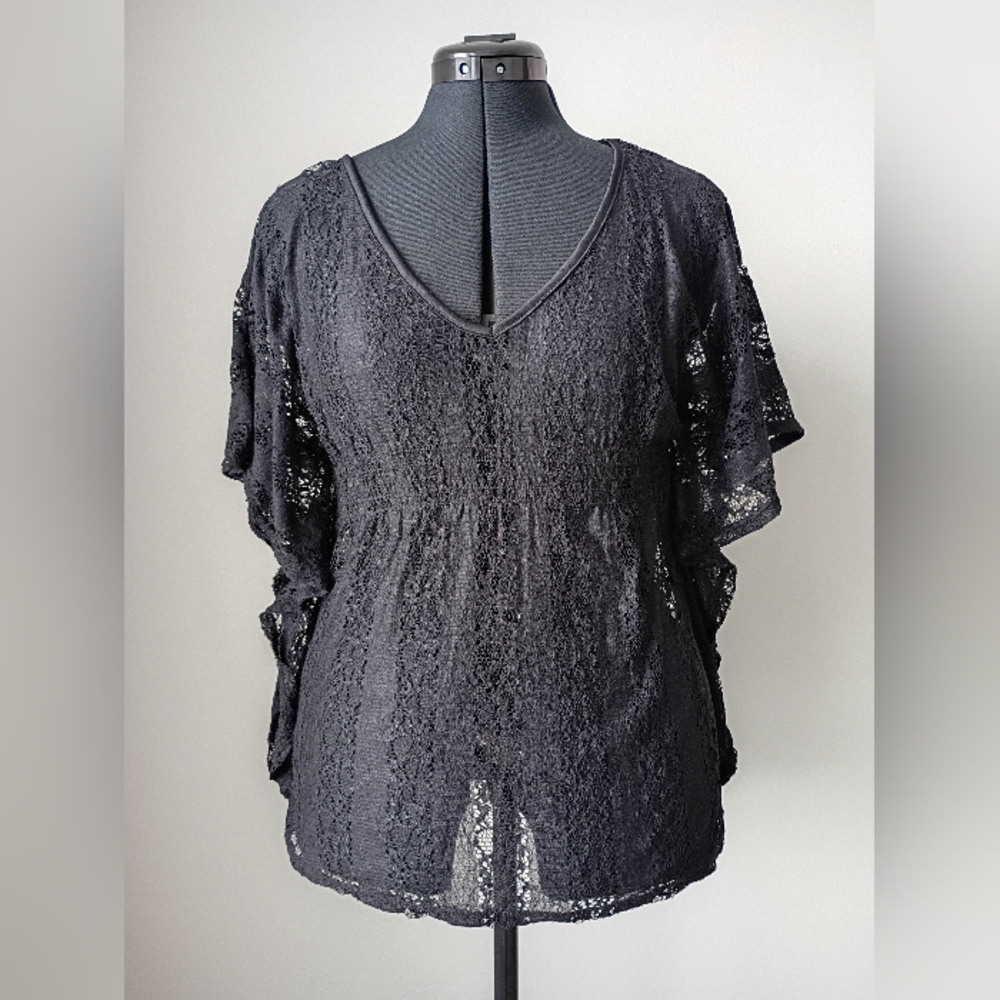 Love Black Lace Flutter-Sleeve Blouse